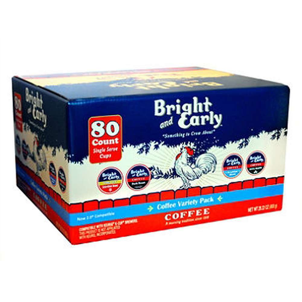 Bright and Early Coffee 80-count non-flavored single-serve cup variety pack box