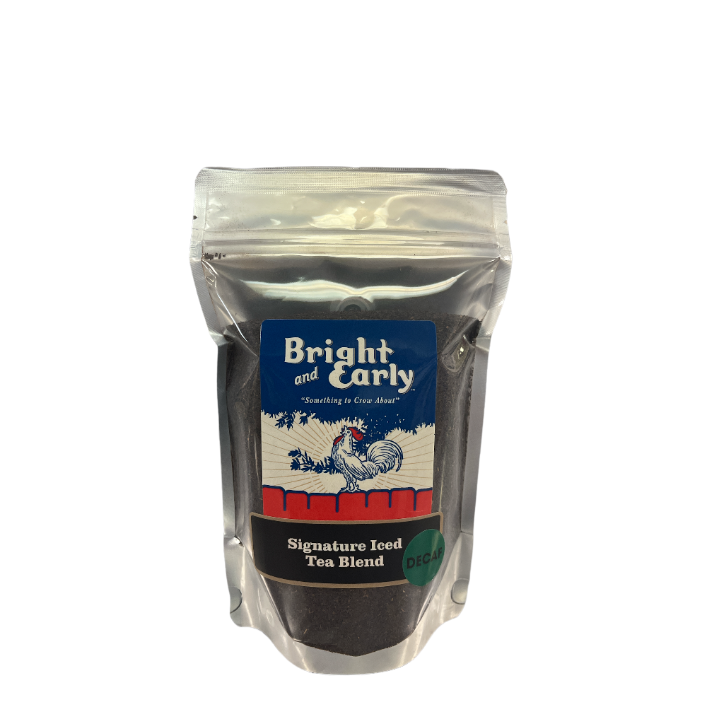 Bright and Early Coffee Decaffeinated Iced Tea Blend loose leaf tea in a resealable pouch