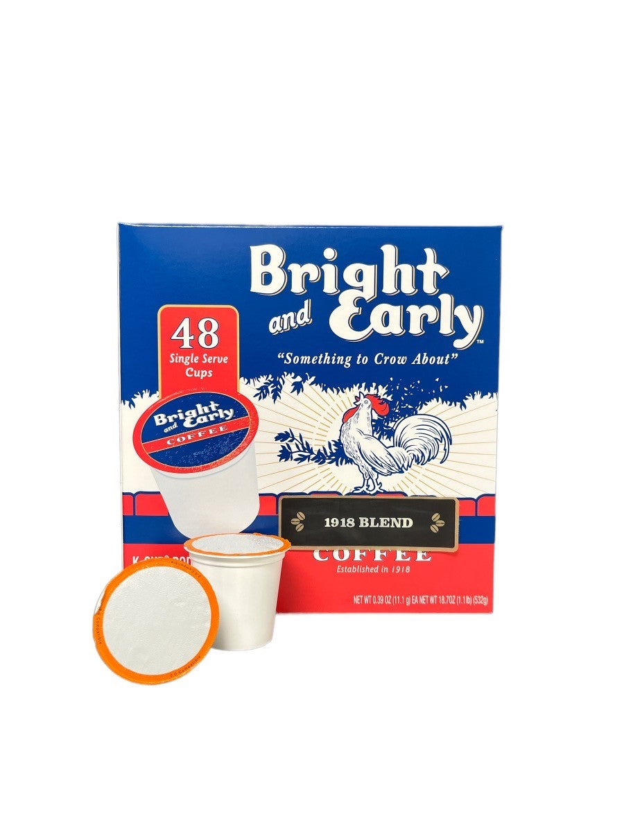 Bright and Early Coffee 1918 Blend 48-count single-serve cup box with cups