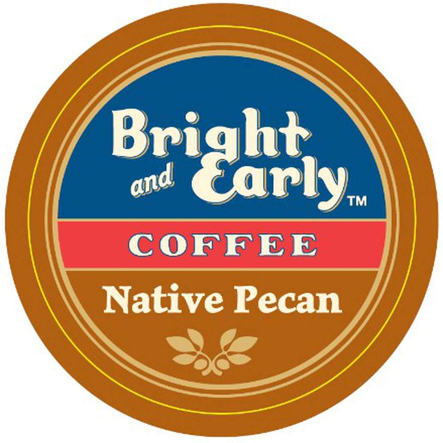 Native Pecan flavored Keurig K cup made by Bright and Early coffee using 100% arabica specialty coffee roasted and packaged in the USA